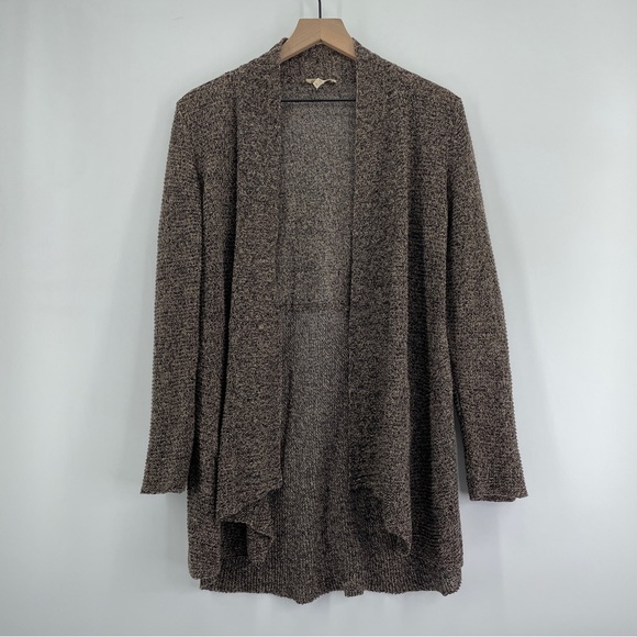 Eileen Fisher Sweaters - Eileen Fisher Linen Cardigan Open Waterfall Knit MP chocolate Brown Marled